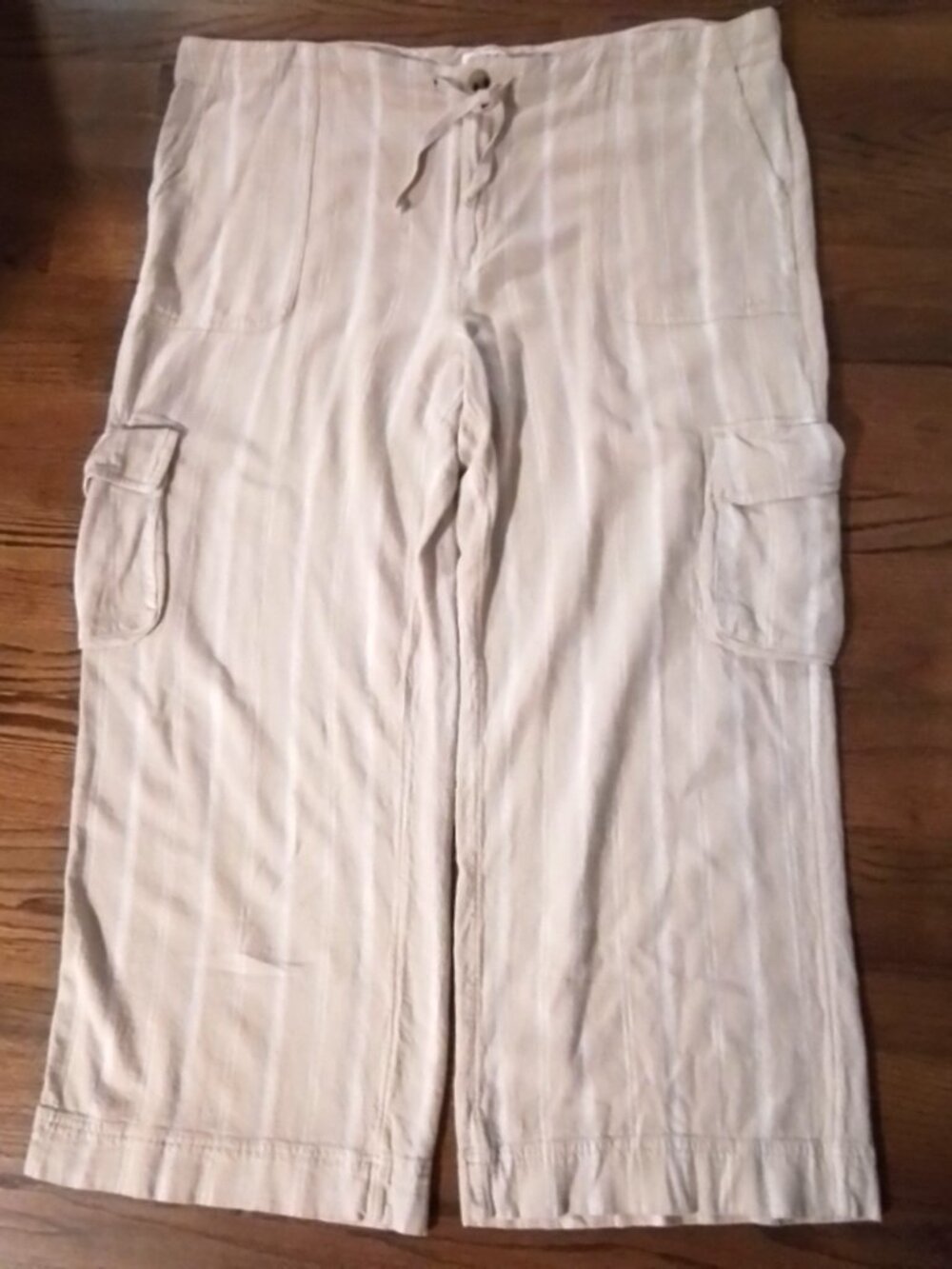 Wonderly Beige Stripe Linen Blend Wide Leg Cargo Pants XXL - XXXL